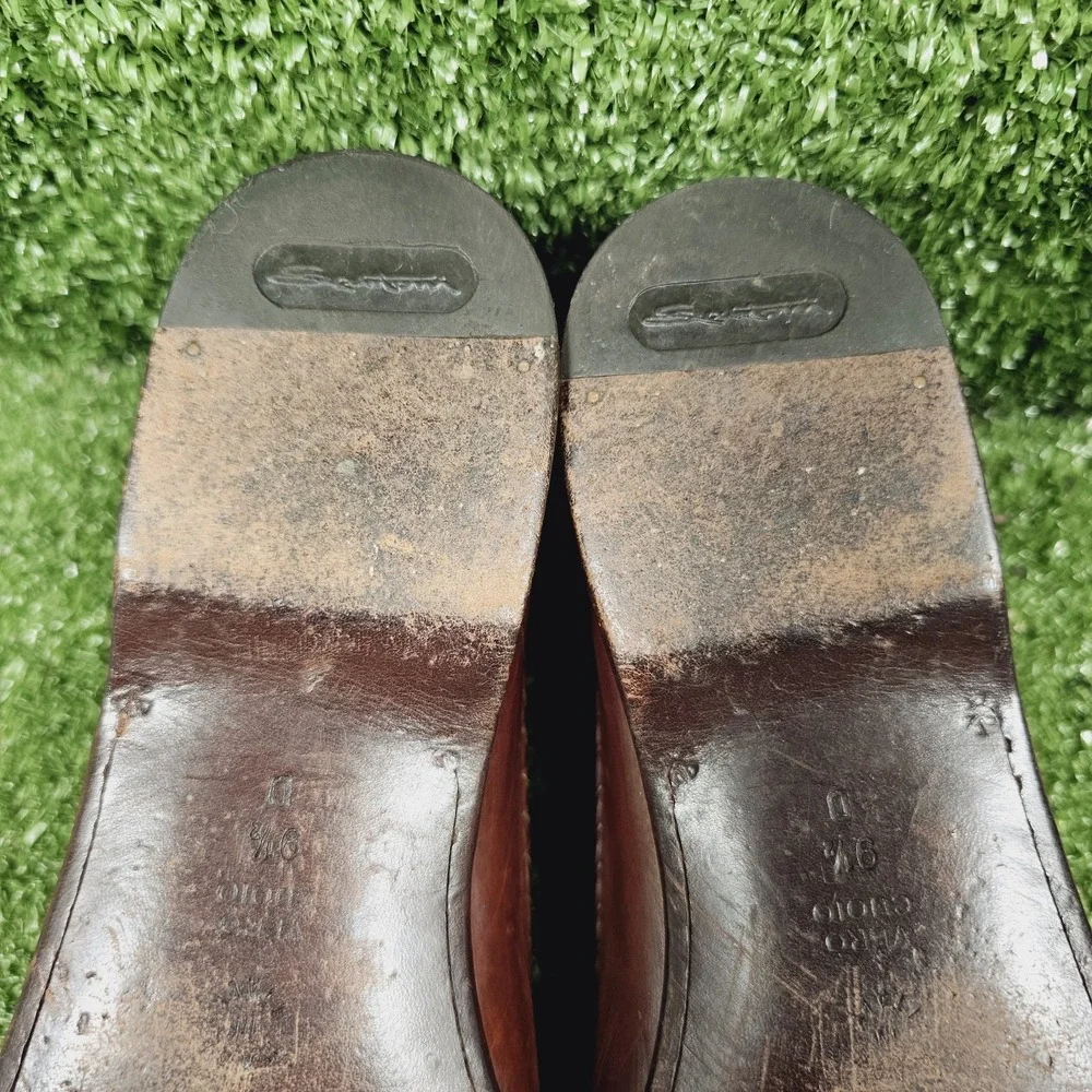 Santoni Woven Brown Leather Slip On Dress Penny Loafers Mens Size 9.5